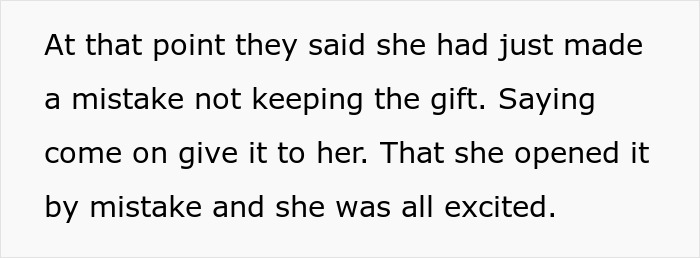 Text excerpt describing a heated blanket gift mix-up and siblings arguing over who keeps it Text excerpt describing a heated blanket gift mix-up and siblings arguing over who keeps it