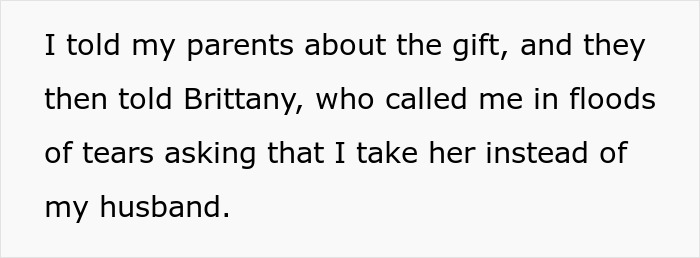 Alt text: Woman demands friend kick husband out of romantic getaway so she can come instead, causing emotional conflict.