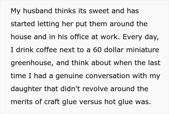 Text about a mom feeling resentment as her daughter builds tiny cottages instead of becoming a cheerleader. Text about a mom feeling resentment as her daughter builds tiny cottages instead of becoming a cheerleader.