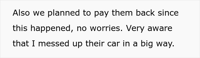 Text excerpt about planning to repay friends after damaging their car during a birth emergency inside the vehicle.