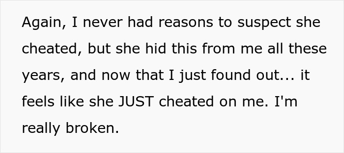 Text message expressing heartbreak after discovering wife's infidelity through a private conversation with her sister.