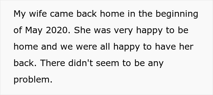 Paragraph on white background describing a wife returning home, content related to embarrasses wife