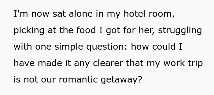 Man frustrated on business trip in hotel room, struggling as girlfriend misunderstands it&rsquo;s not a romantic getaway.