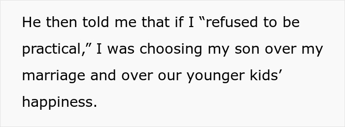 ALT text: Text discussing a husband saying his wife's disabled son is affecting their normal life and causing family tension.