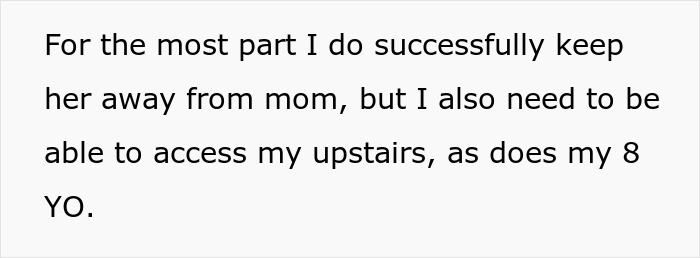 Text excerpt showing a dad explaining challenges keeping toddler from mom so she can study while managing access upstairs.