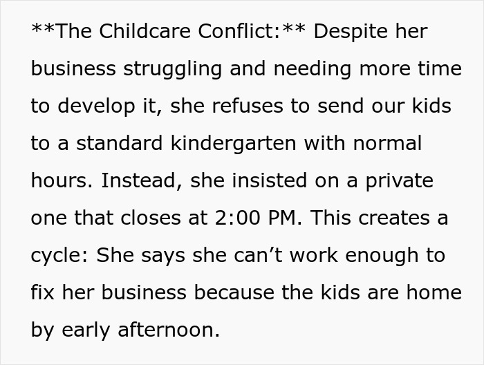 Man feels like his GF's ATM &mdash; paragraph describing childcare conflict and private kindergarten closing at 2 PM