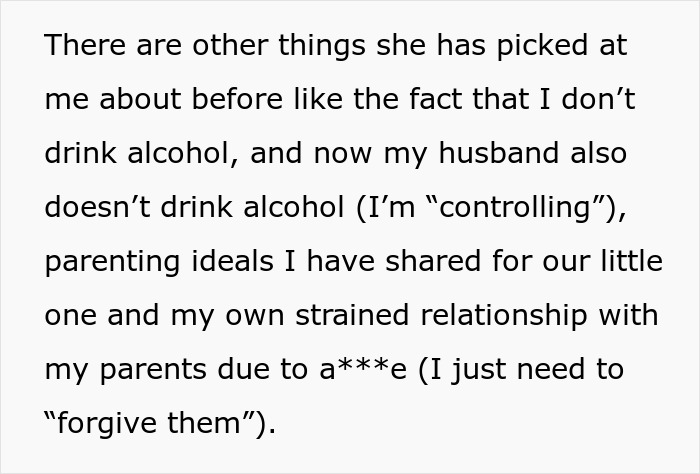 Text excerpt discussing strained family relationships and conflicts over lifestyle choices involving expired food in her pantry.