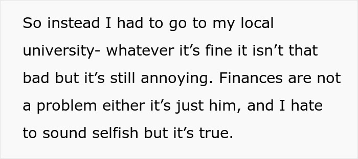 Text excerpt showing a woman expressing frustration about balancing school and caring for her autistic brother.