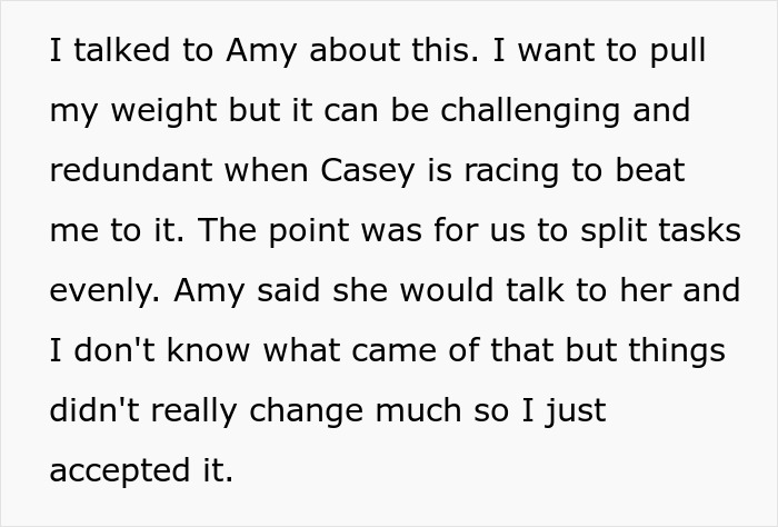 Text excerpt illustrating a woman filming her coworker after work to prove disability claims are false.