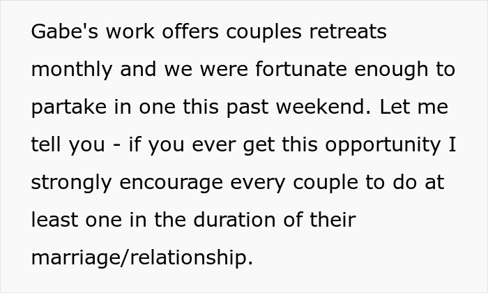 Text excerpt about couples retreats emphasizing the importance of attending at least one during a marriage or relationship. Text excerpt about couples retreats emphasizing the importance of attending at least one during a marriage or relationship.