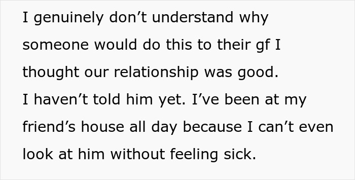 Text message expressing shock and hurt after discovering boyfriend is an internet troll and victimizing her online.