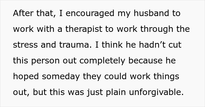 Text about encouraging husband to work with therapist, related to mil refuse baby name stress and trauma.