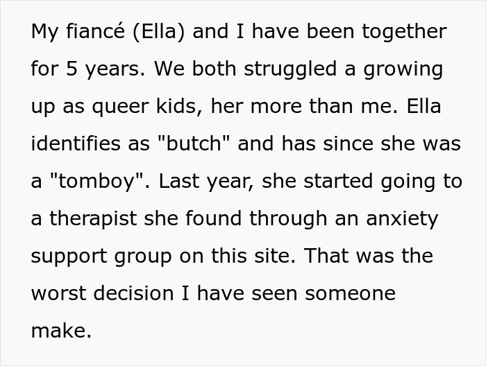 Text discussing a fianc&eacute;e&rsquo;s obsession with her bully and how stalking behavior is impacting their relationships.