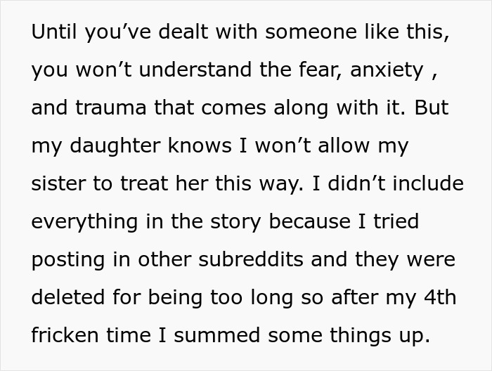 Text excerpt discussing fear, anxiety, and trauma experienced when a woman steals a young niece&rsquo;s skirt and lies when caught.