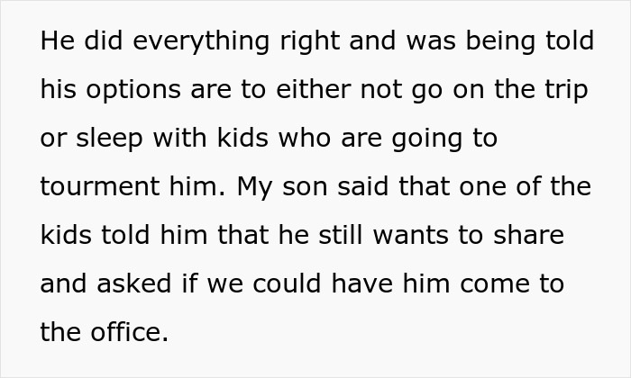 Text about an autistic kid humiliated at school and excluded from class trip, causing his mom to confront the principal.