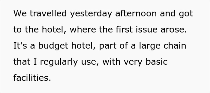 Text excerpt from a man explaining issues during a business trip, highlighting misunderstanding with girlfriend about the trip purpose.