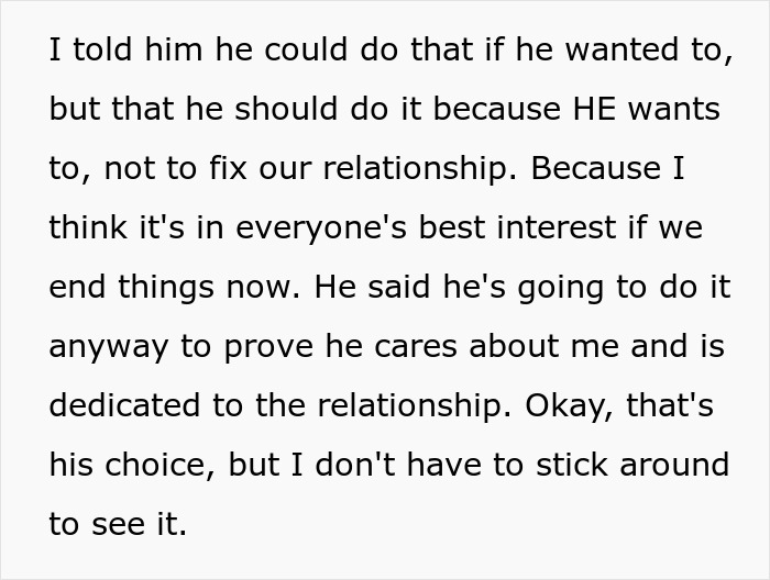 Text excerpt about a man proving dedication to a pregnant ex and offering to raise her baby while the girlfriend walks away.