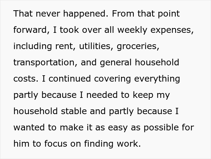 Text excerpt explaining a woman’s financial support while her ex handles the dog and shelter threats in a relationship. Text excerpt explaining a woman’s financial support while her ex handles the dog and shelter threats in a relationship.