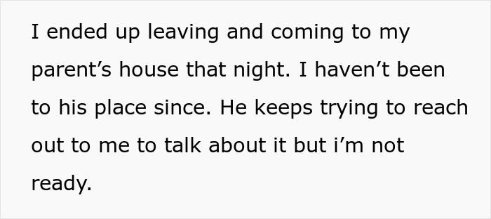 Text excerpt about a man showing his true colors after assuming fianc&eacute;e is pregnant, causing shock and humiliation.