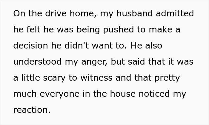 Text excerpt describing a husband's feelings and a wife's anger during a tense situation with a SIL holding couple hostage.