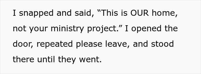 ALT text: Text showing a confrontation involving an extremely religious lady's attempt to convert daughter's unreligious boyfriend.