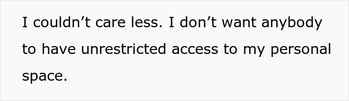 Text on white background stating a man feels creeped out after his girlfriend uses a hidden key to enter his home.