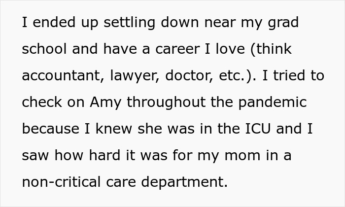 Text excerpt about a woman reflecting on her real career and struggles during the pandemic ICU experience.