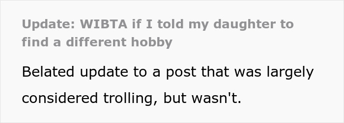Text post about a mom feeling deep resentment as her daughter chooses building tiny cottages over cheerleading hobbies. Text post about a mom feeling deep resentment as her daughter chooses building tiny cottages over cheerleading hobbies.
