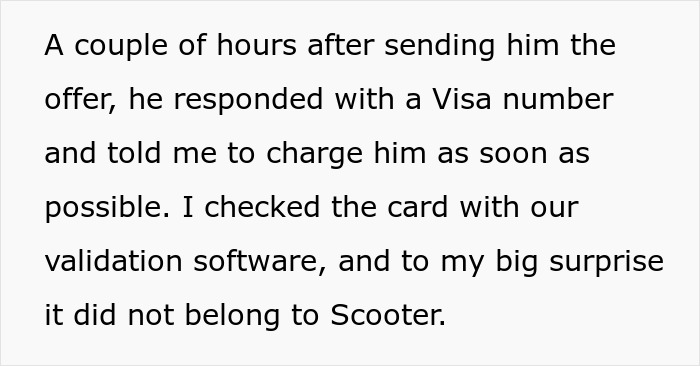 Scammer trying $2k laundering attempt caught by hotel receptionist using validation software to check card details.