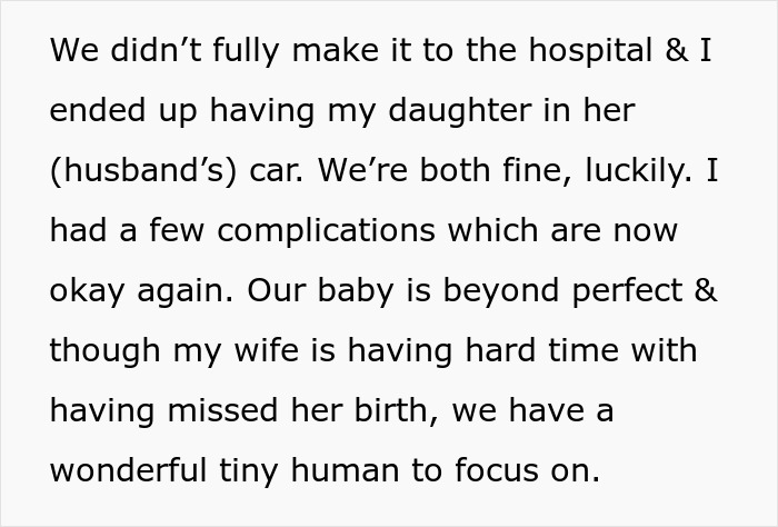 Woman gives birth in friends car, experiencing confusion as friends start ignoring her after the event.