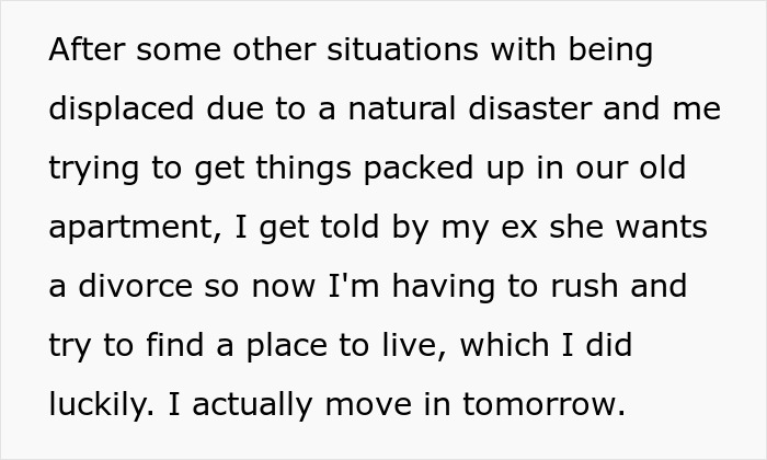 Text excerpt describing a dad&rsquo;s struggles with family accusations and life falling apart after divorce and displacement.