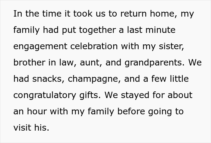 Alt text: Text about family engagement celebration and strained relations involving son, daughter-in-law, and hospital incident. Alt text: Text about family engagement celebration and strained relations involving son, daughter-in-law, and hospital incident.