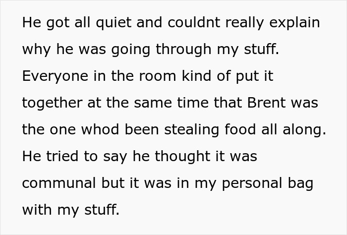 Text excerpt about a man stealing a colleague&rsquo;s extra-spicy lunch and blaming her for his regret and fiery mouth.
