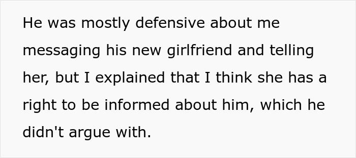 Text discussing a bipolar guy being defensive about messaging his new girlfriend, co-parenting concerns implied. Text discussing a bipolar guy being defensive about messaging his new girlfriend, co-parenting concerns implied.