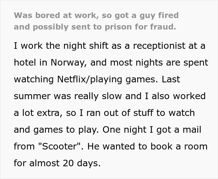 Hotel receptionist catches scammer attempting $2k laundering, leading to fraud consequences and a fired employee.