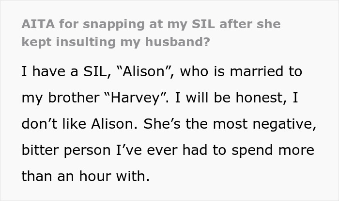 Text excerpt discussing a lady insulting her sister-in-law&rsquo;s husband and confronting her partner's indiscretions.