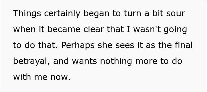 Text excerpt describing a tense situation involving family forgiveness and unresolved feelings after an incident five years ago.