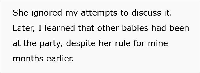 Text excerpt about a woman banning her best friend&rsquo;s baby and husband from her engagement party, causing a friendship fallout.