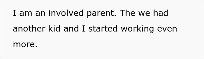 White panel showing parenting confession about working more after another child, guy embarrasses wife