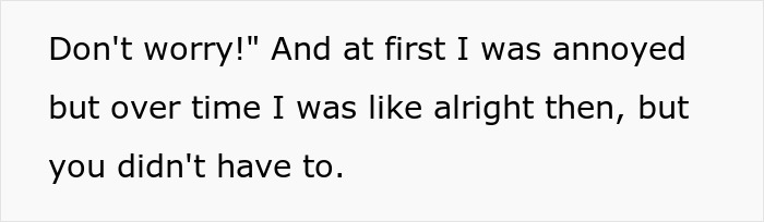 Text excerpt showing a casual conversation about annoyance and reassurance related to coworker behavior after work.