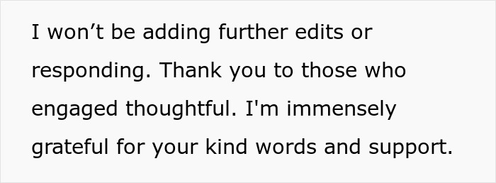 Text on white background stating appreciation for thoughtful engagement and support, related to wife's disabled son issue.