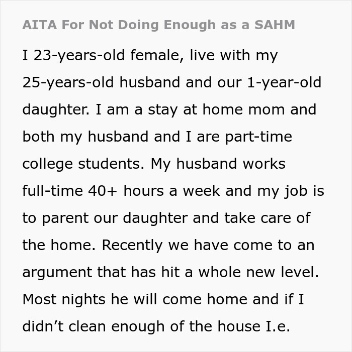 Text post about a stay at home mom discussing challenges and feelings of not doing enough as a SAHM.