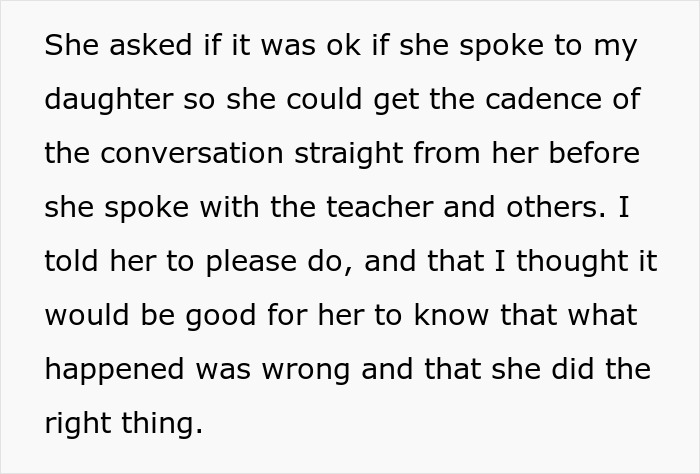 Text excerpt showing a mother supporting her daughter after teacher ignores the daughter&rsquo;s emergency situation.