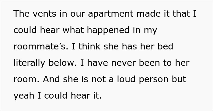 Text excerpt about overhearing roommate&rsquo;s noises through apartment vents, highlighting the main SEO keywords.