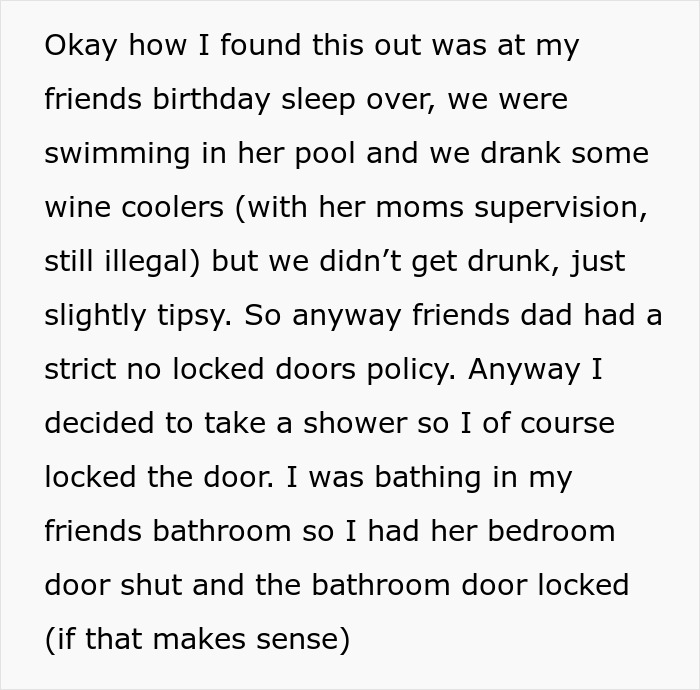 Text excerpt describing a creepy dad lying to avoid trouble, highlighting attempts to deceive and resulting jail time.