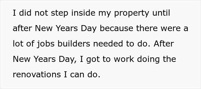 Text excerpt about moving into property and doing renovations after New Years, related to man accidentally moving next door to former friend.