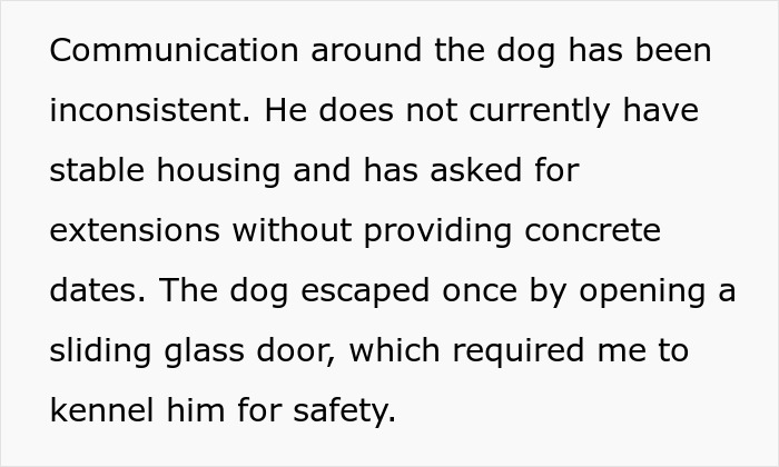 Woman struggles to care for ex's dog, threatening shelter due to inconsistent communication and safety concerns. Woman struggles to care for ex's dog, threatening shelter due to inconsistent communication and safety concerns.