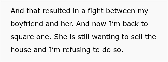 Text discussing conflict between a mom in $37K debt and daughter refusing to sell inherited home to help. Text discussing conflict between a mom in $37K debt and daughter refusing to sell inherited home to help.