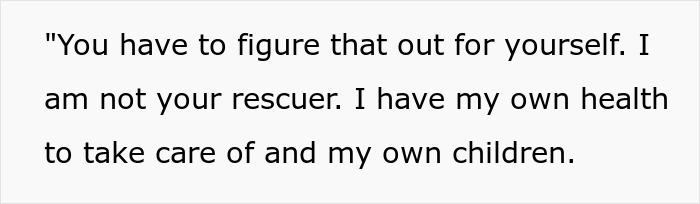 Text quote about individual refusing to be a rescuer, focusing on personal health and children responsibilities. - 50