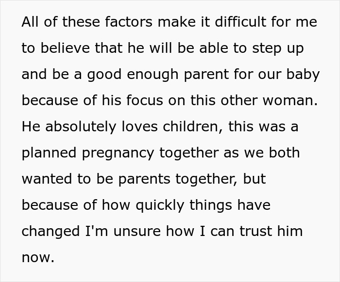 Alt text: Concerned pregnant wife worries about co-parenting with bipolar husband focused on his young lover. Alt text: Concerned pregnant wife worries about co-parenting with bipolar husband focused on his young lover.